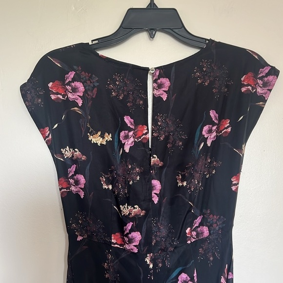 Madewell Belinda Pink Black Floral Midi Dress V-Neck Flutter Sleeves Size 00 - Picture 7 of 12